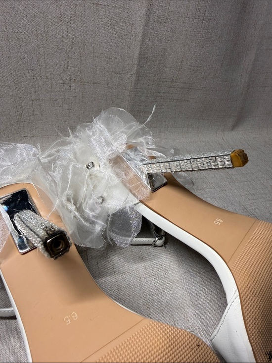 Azalea Wang White Organza and Crystal Heel Sandal